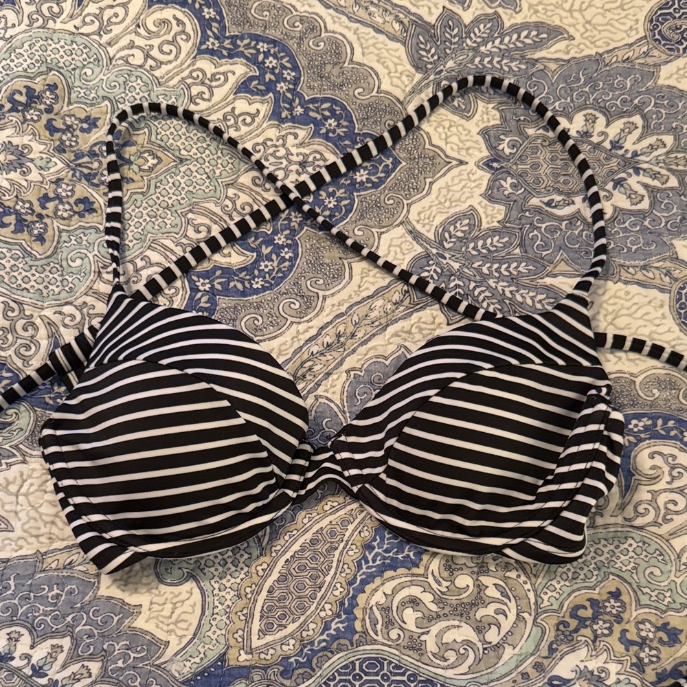 Urban Outfitters Black and White Striped Bikini Top